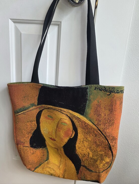 Metrax Craye Handbags - Art Portrait Orange Canvas Tote with Black Straps